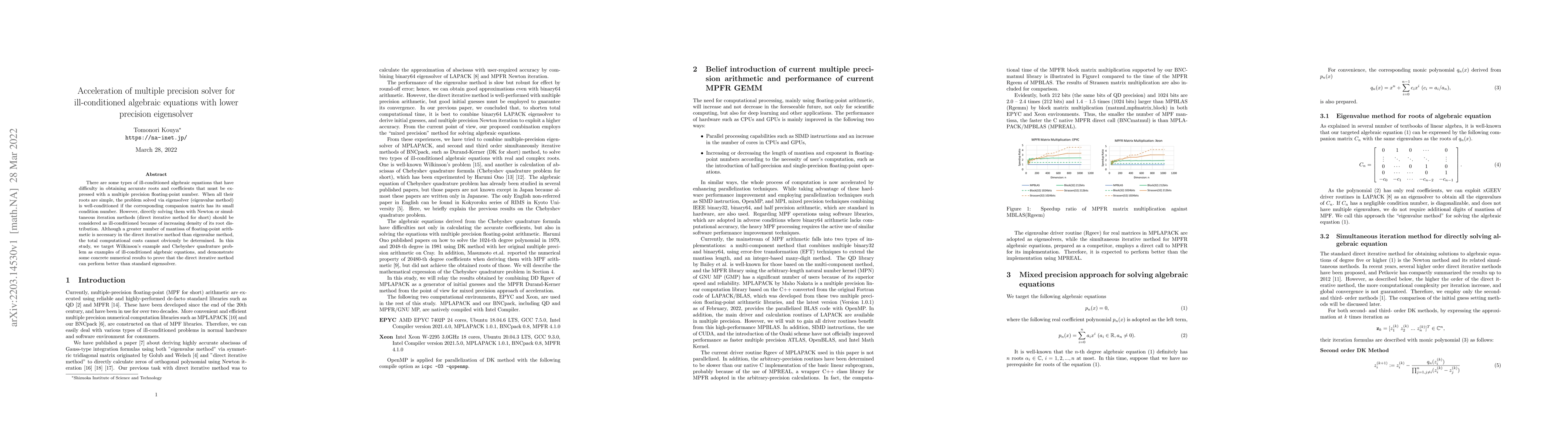 Thumbnail for Acceleration of multiple precision solver for ill-conditioned algebraic
  equations with lower precision eigensolver