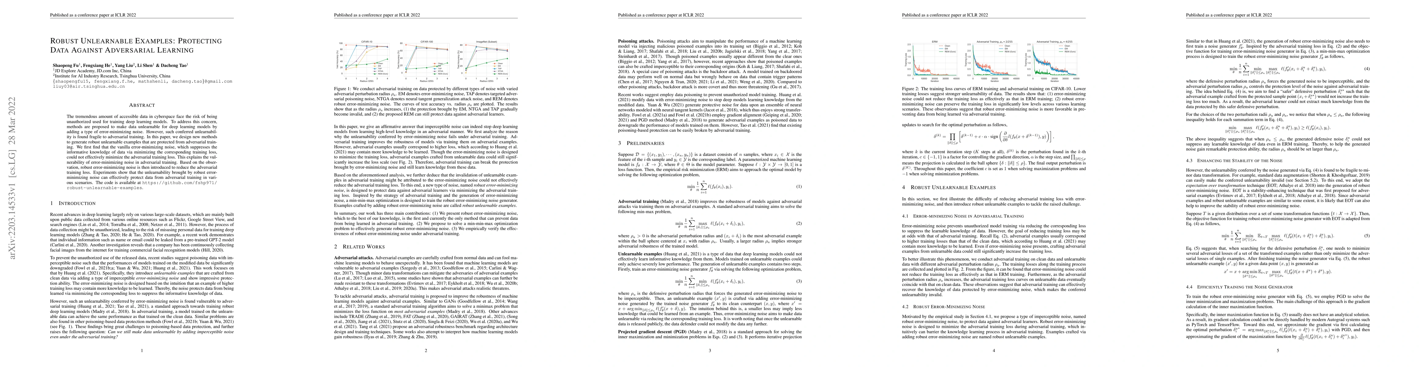 Thumbnail for Robust Unlearnable Examples: Protecting Data Against Adversarial
  Learning