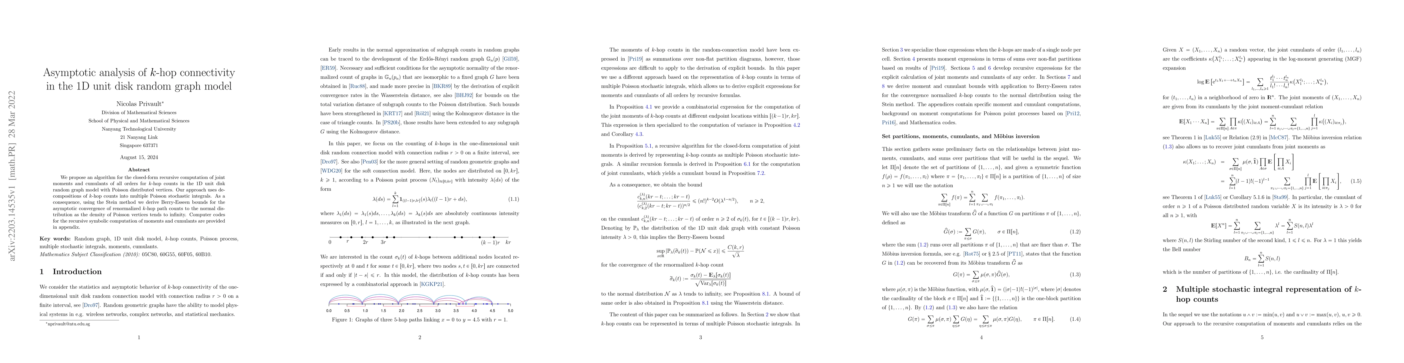 Thumbnail for Asymptotic analysis of k-hop connectivity in the 1D unit disk random
  graph model
