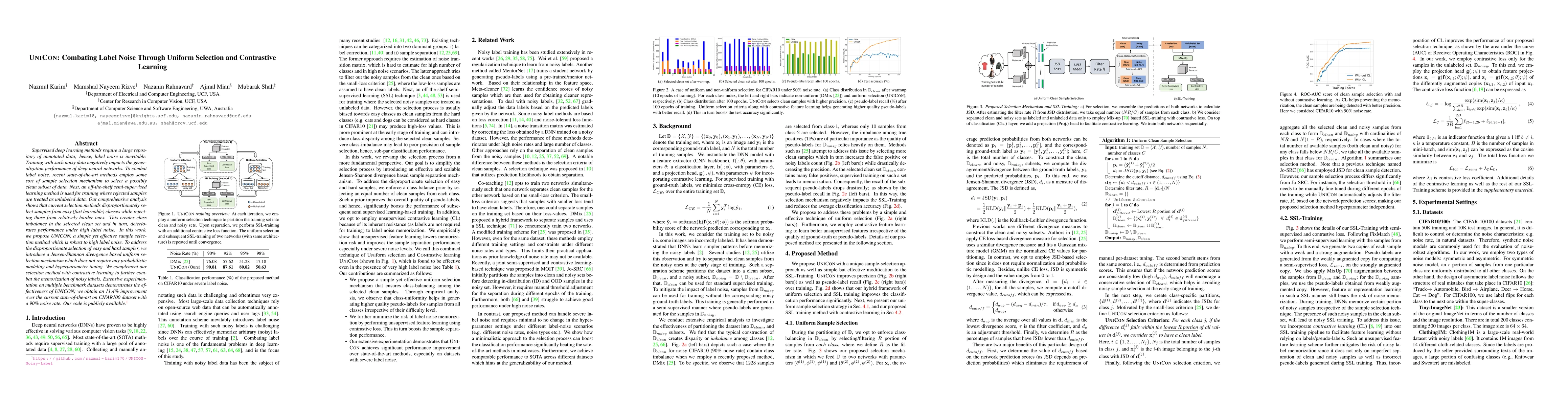Thumbnail for UNICON: Combating Label Noise Through Uniform Selection and Contrastive
  Learning