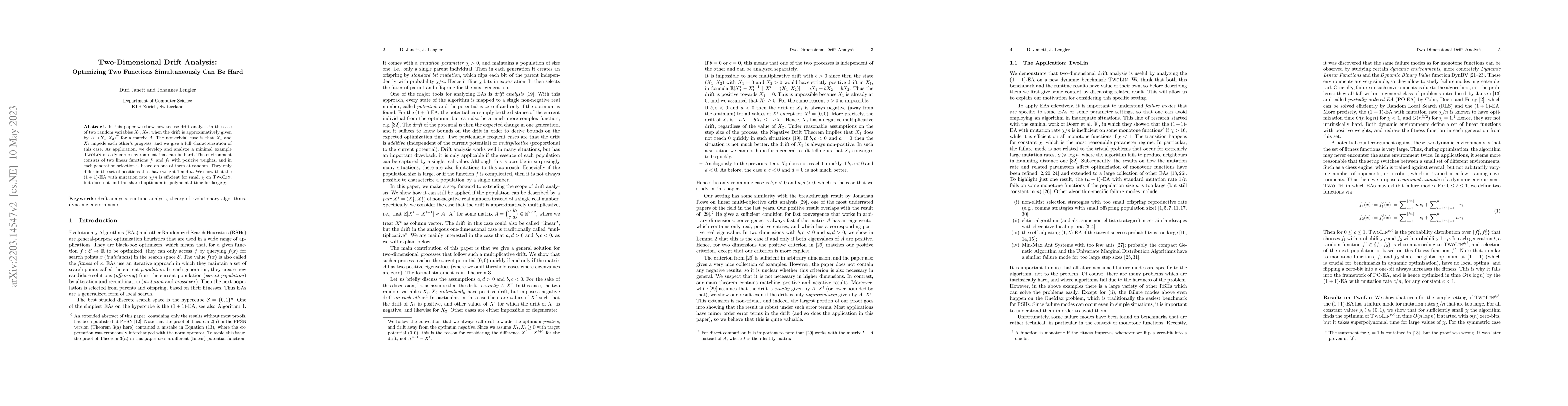 Thumbnail for Two-Dimensional Drift Analysis: Optimizing Two Functions Simultaneously
  Can Be Hard
