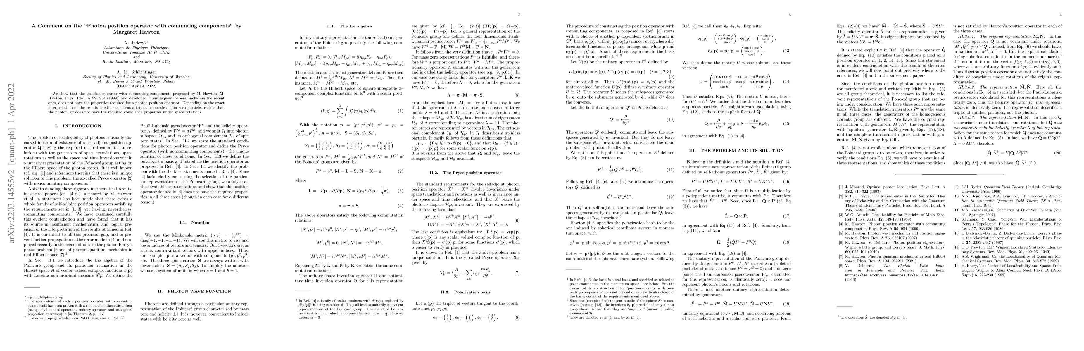 Thumbnail for A Comment on the "Photon position operator with commuting components" by
  Margaret Hawton