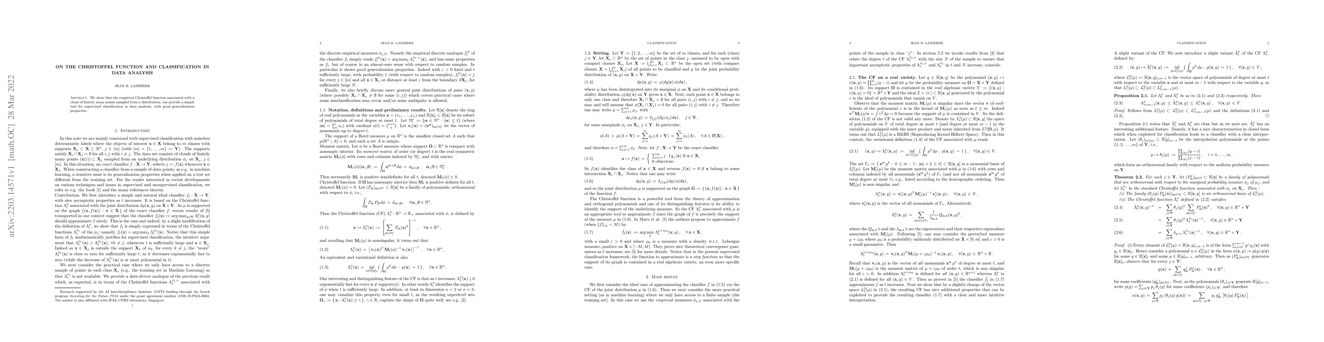 Thumbnail for On the Christoffel function and classification in data analysis