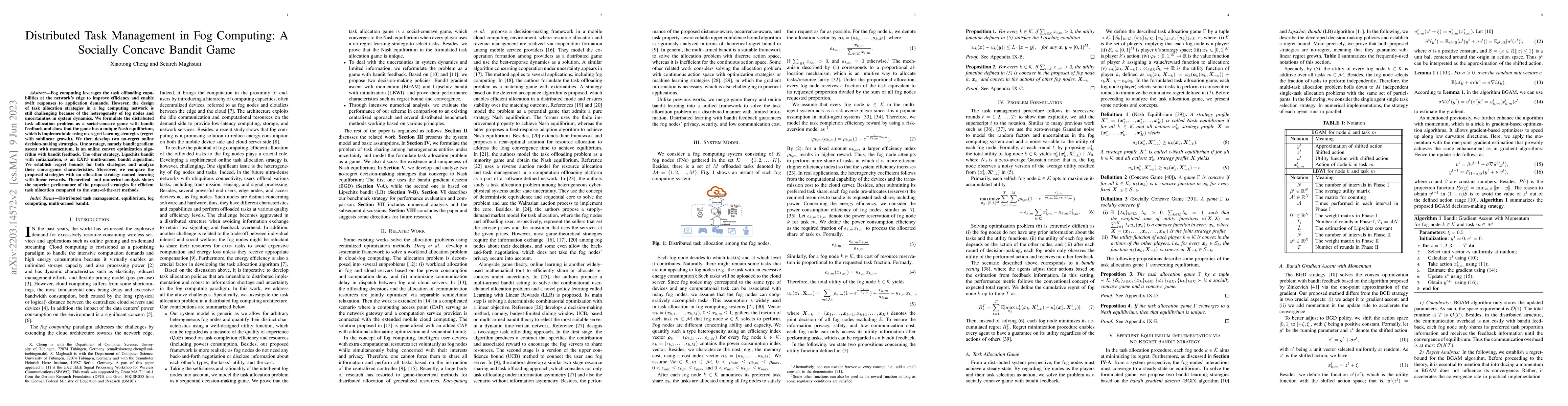 Thumbnail for Distributed Task Management in Fog Computing: A Socially Concave Bandit
  Game