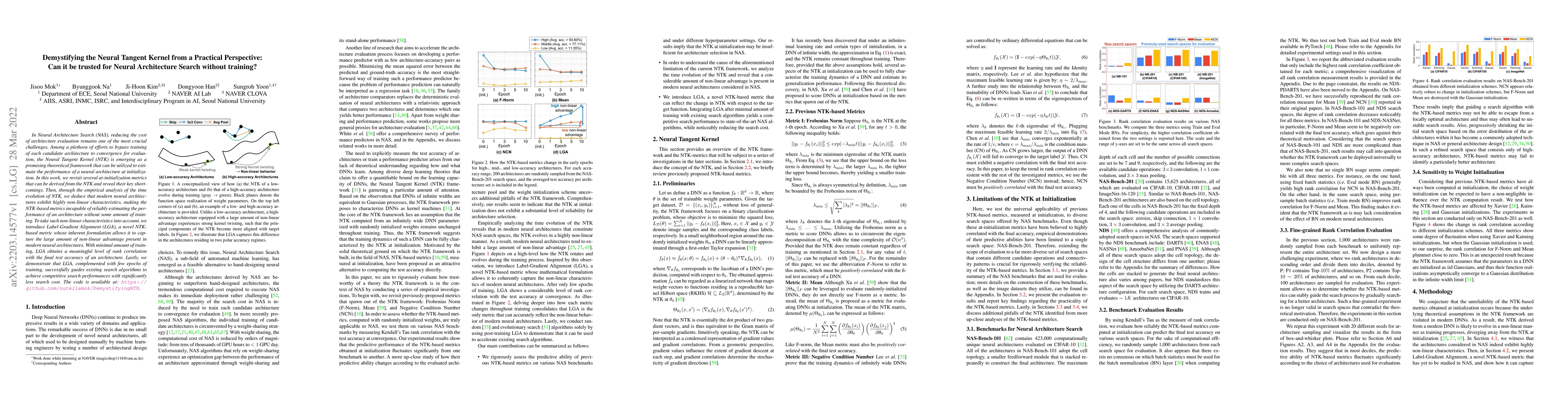 Thumbnail for Demystifying the Neural Tangent Kernel from a Practical Perspective: Can
  it be trusted for Neural Architecture Search without training?