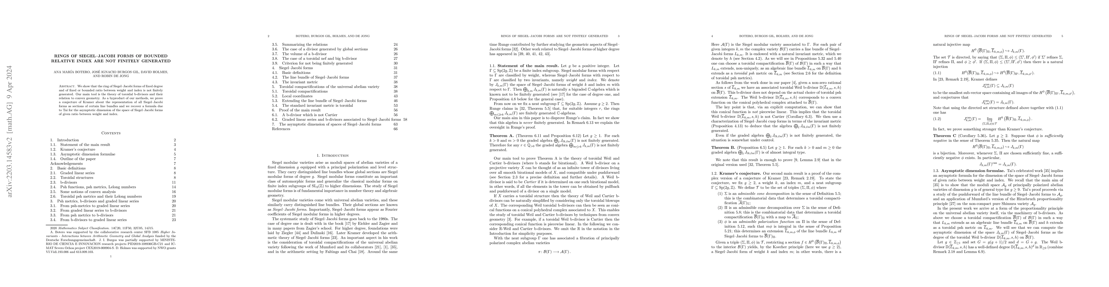 Thumbnail for Rings of Siegel-Jacobi forms of bounded relative index are not finitely
  generated