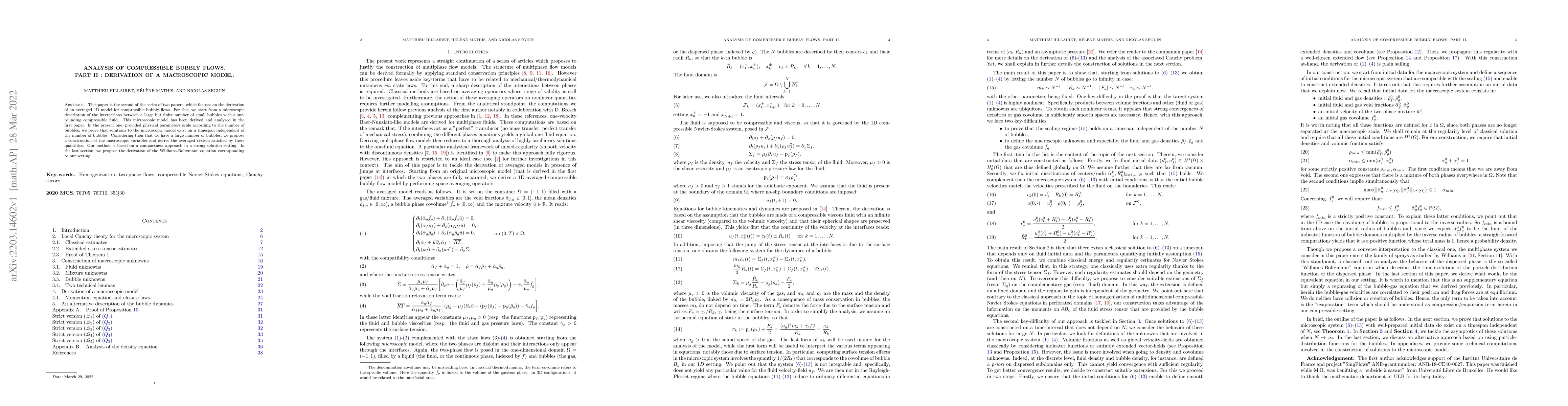 Thumbnail for Analysis of compressible bubbly flows. Part II: Derivation of a
  macroscopic model