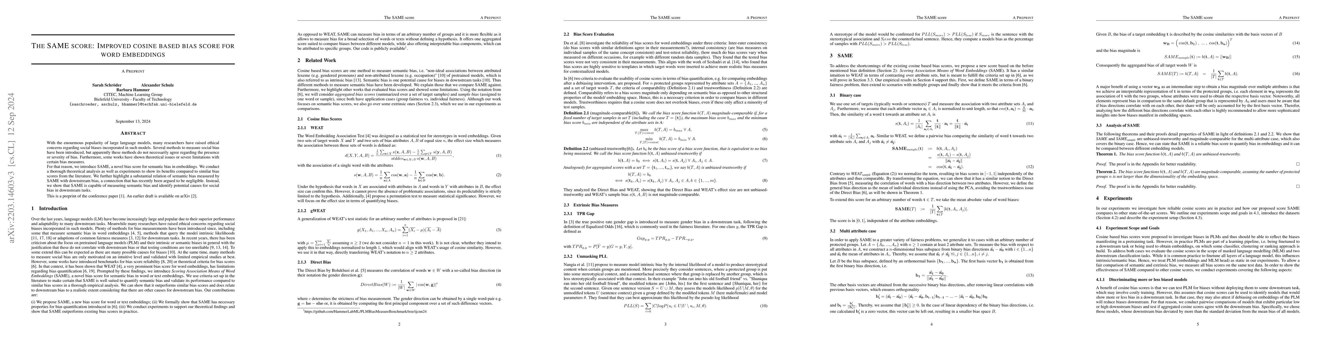 Thumbnail for The SAME score: Improved cosine based bias score for word embeddings