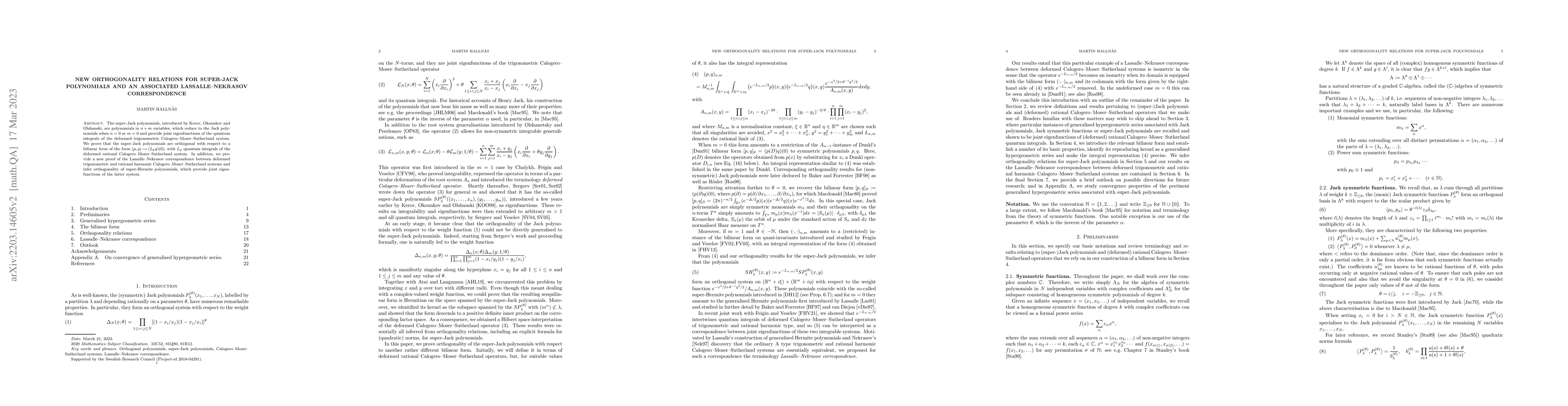 Thumbnail for New orthogonality relations for super-Jack polynomials and an associated
  Lassalle--Nekrasov correspondence