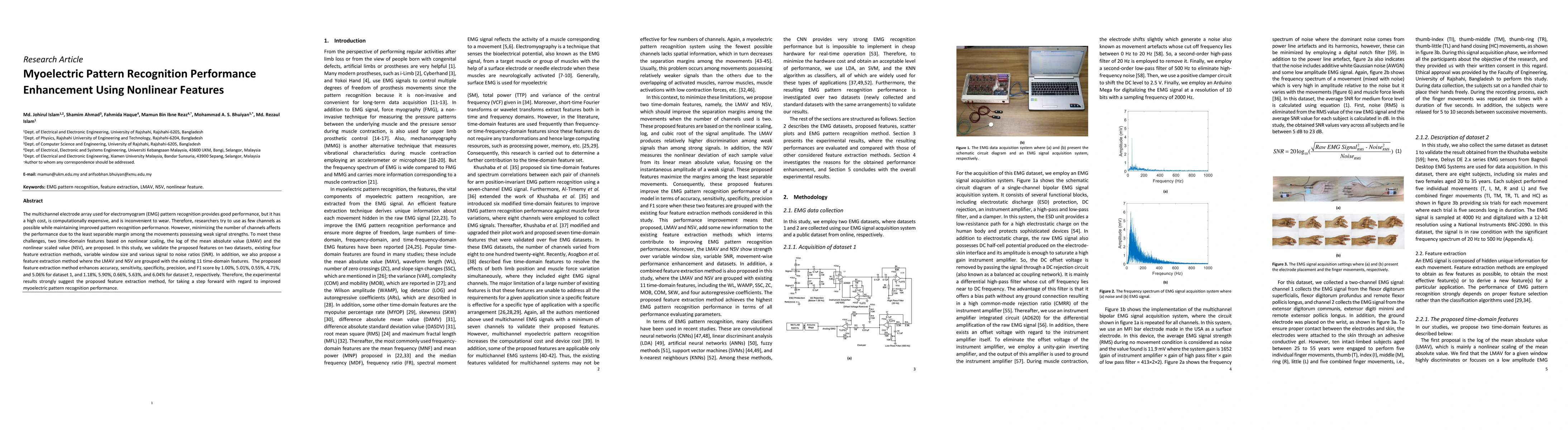 Thumbnail for Myoelectric Pattern Recognition Performance Enhancement Using Nonlinear
  Features