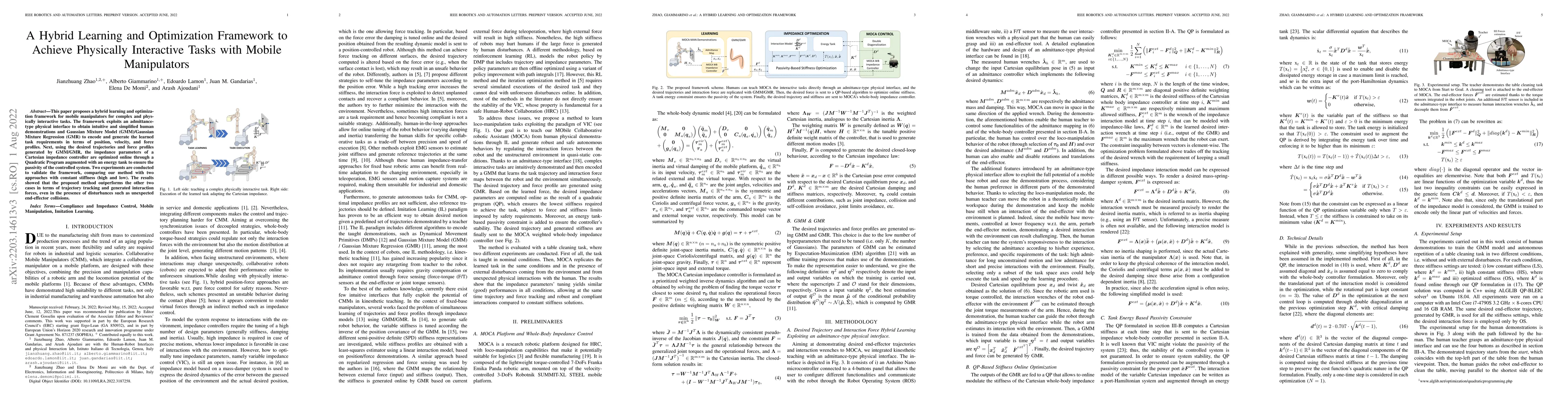 Thumbnail for A Hybrid Learning and Optimization Framework to Achieve Physically
  Interactive Tasks with Mobile Manipulators