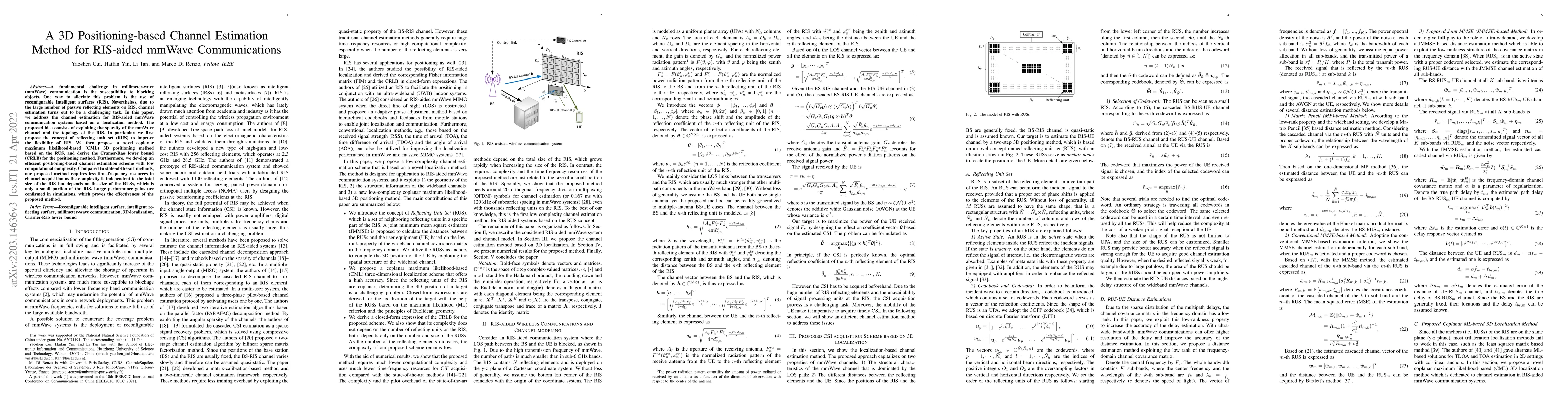 Thumbnail for A 3D Positioning-based Channel Estimation Method for RIS-aided mmWave
  Communications