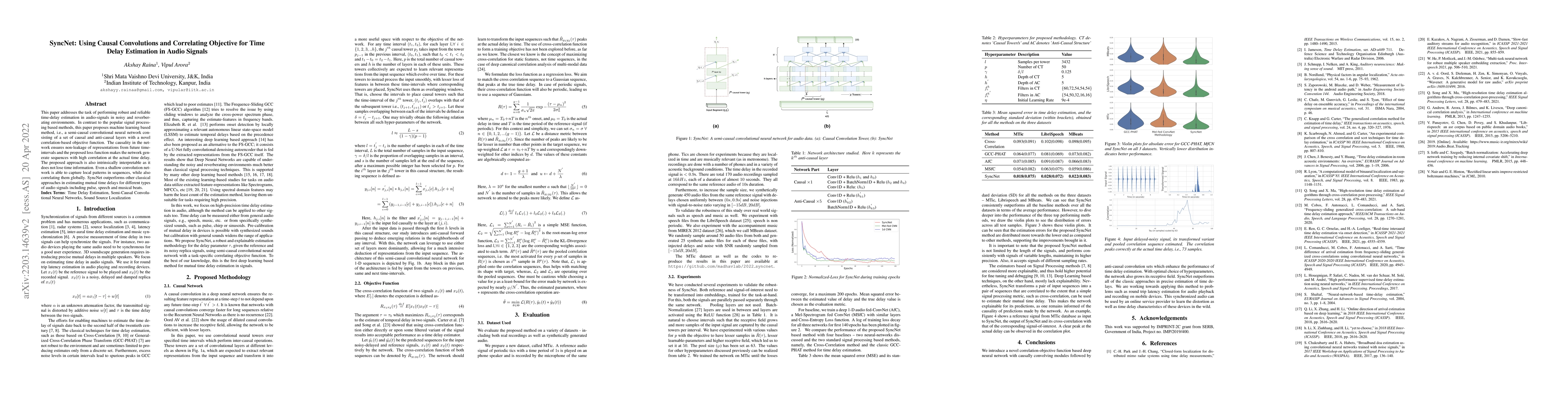 Thumbnail for SyncNet: Using Causal Convolutions and Correlating Objective for Time
  Delay Estimation in Audio Signals
