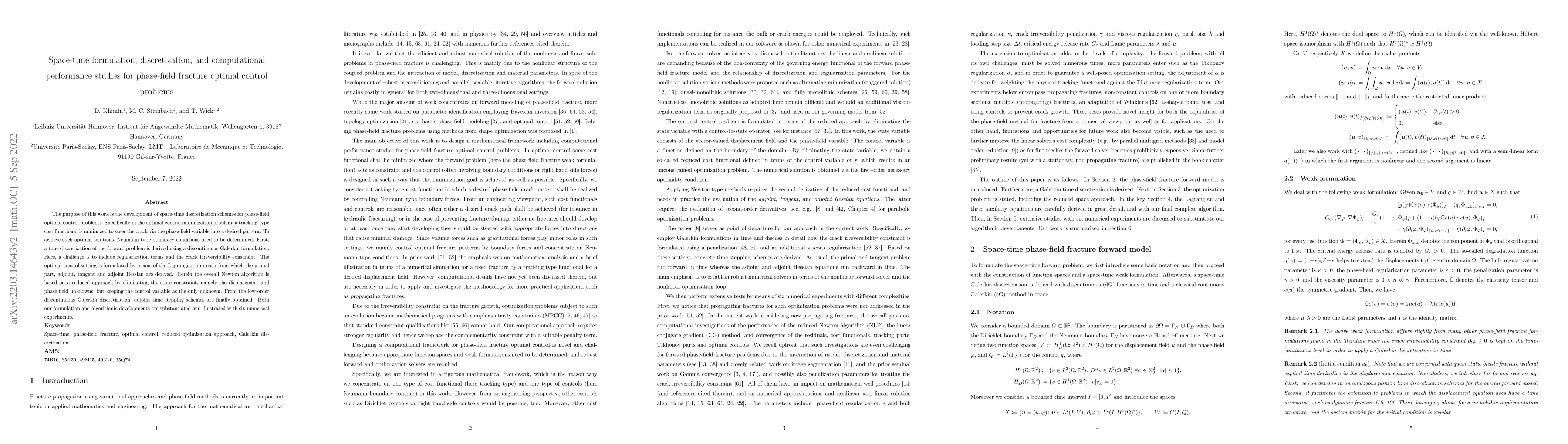 Thumbnail for Space-time formulation, discretization, and computational performance
  studies for phase-field fracture optimal control problems