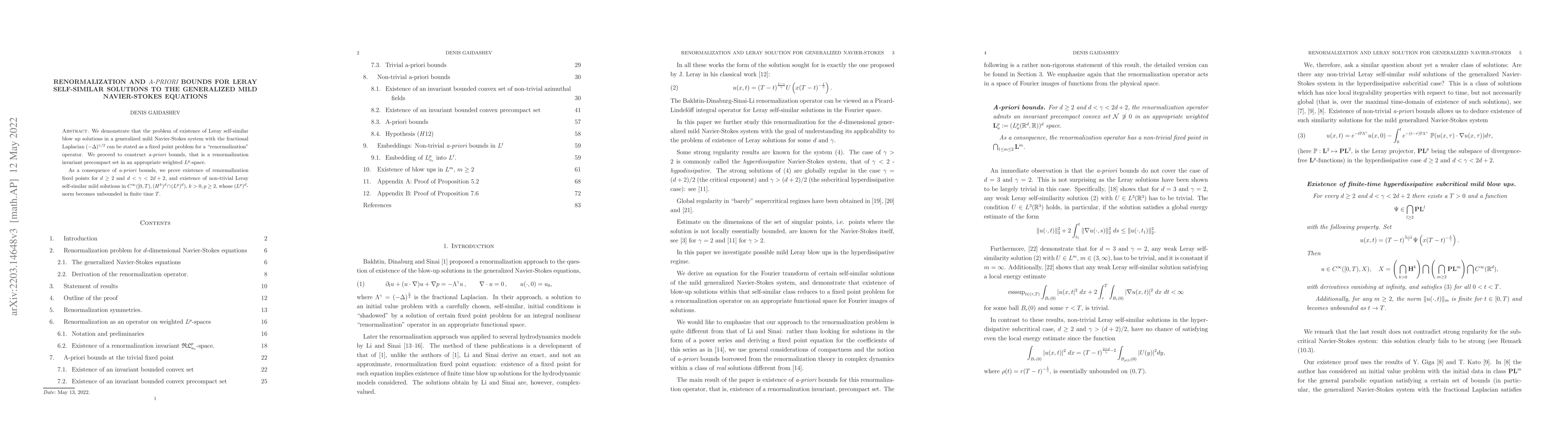 Thumbnail for Renormalization and a-priori bounds for Leray self-similar solutions to
  the generalized mild Navier-Stokes equations
