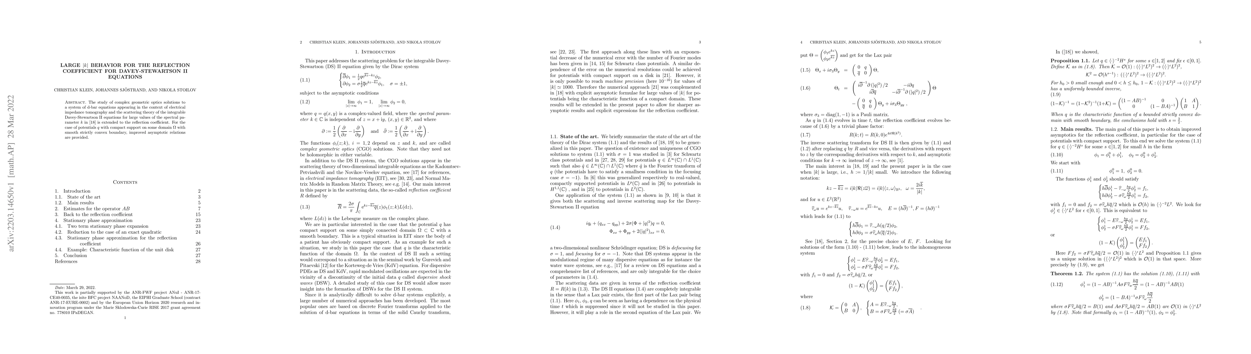Thumbnail for Large $|k|$ behavior for the reflection coefficient for Davey-Stewartson
  II equations