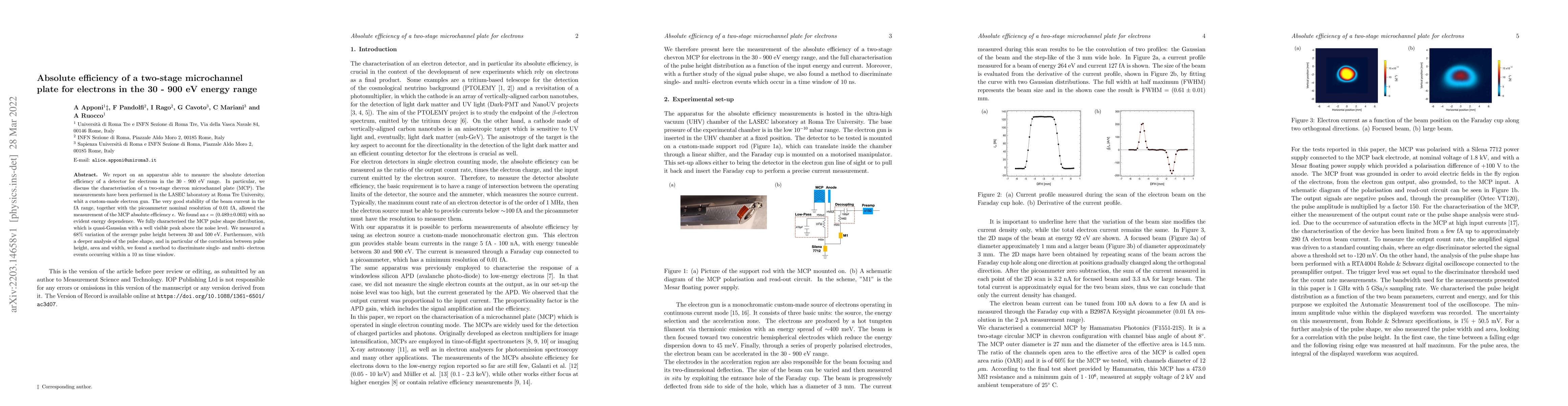 Thumbnail for Absolute efficiency of a two-stage microchannel plate for electrons in
  the 30 - 900 eV energy range