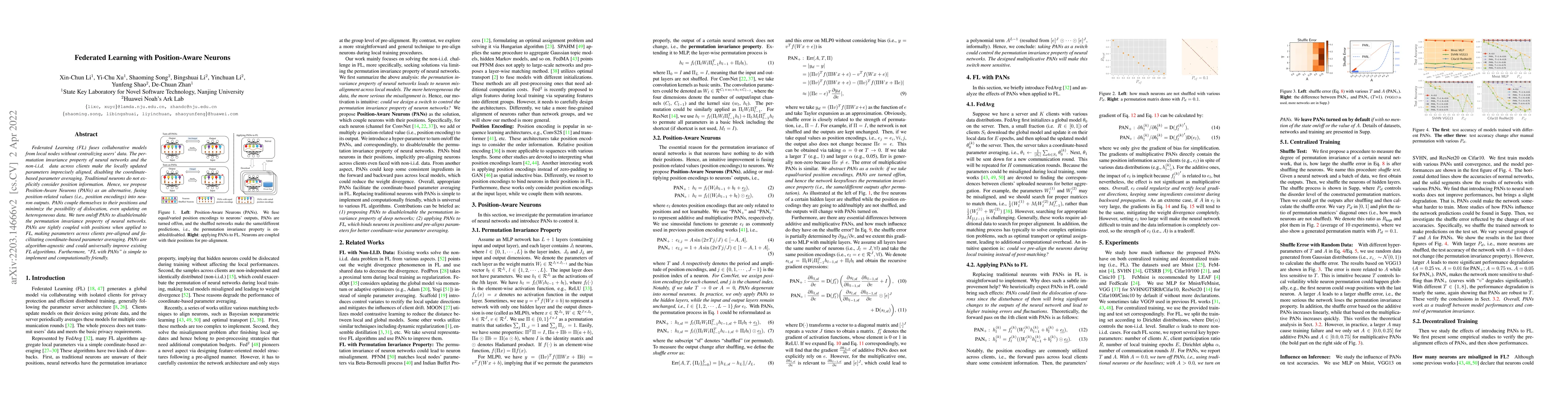 Thumbnail for Federated Learning with Position-Aware Neurons