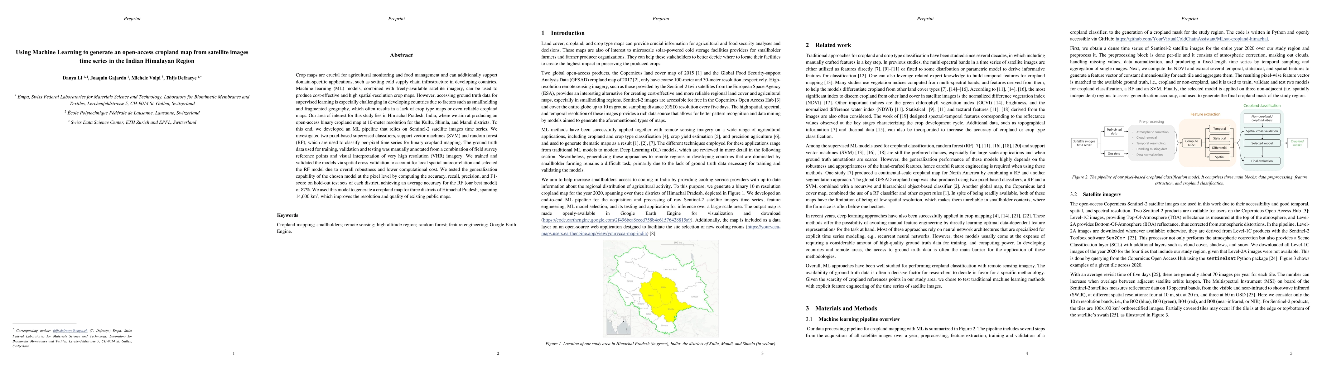 Thumbnail for Using Machine Learning to generate an open-access cropland map from
  satellite images time series in the Indian Himalayan Region