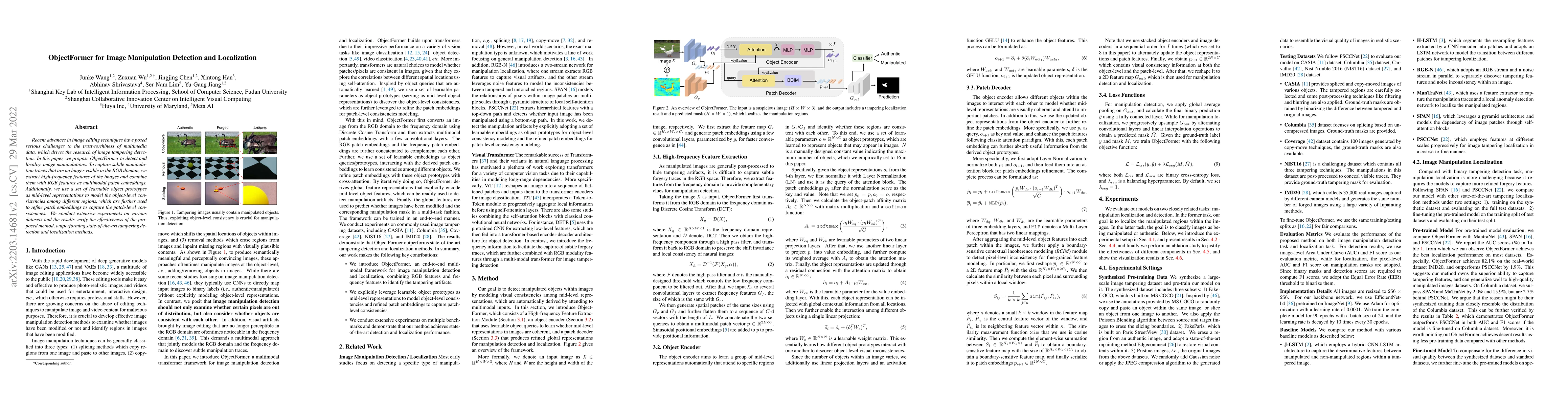 Thumbnail for ObjectFormer for Image Manipulation Detection and Localization