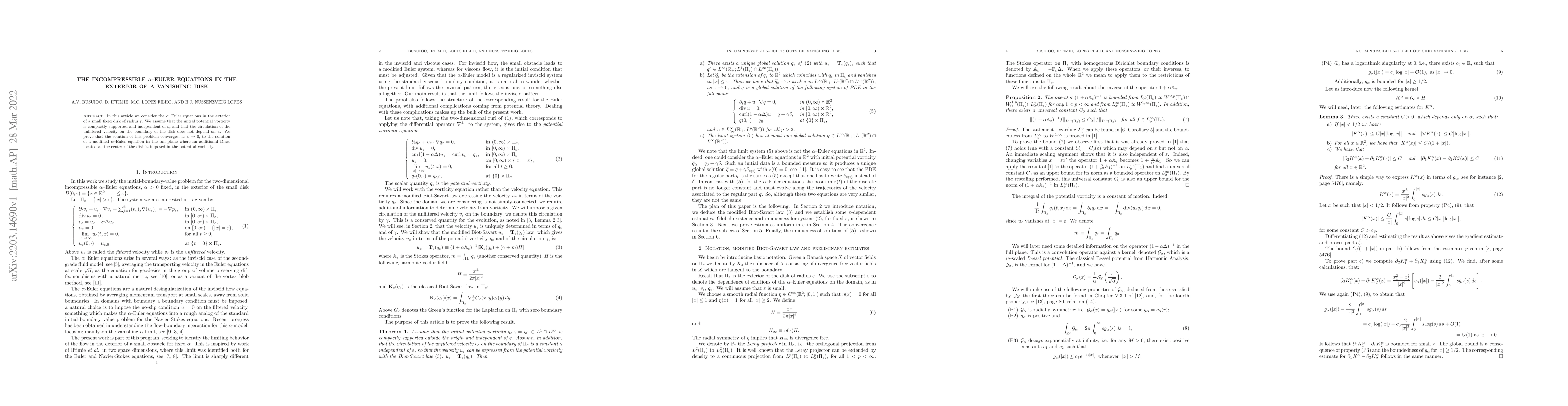 Thumbnail for The incompressible $\alpha$--Euler equations in the exterior of a
  vanishing disk