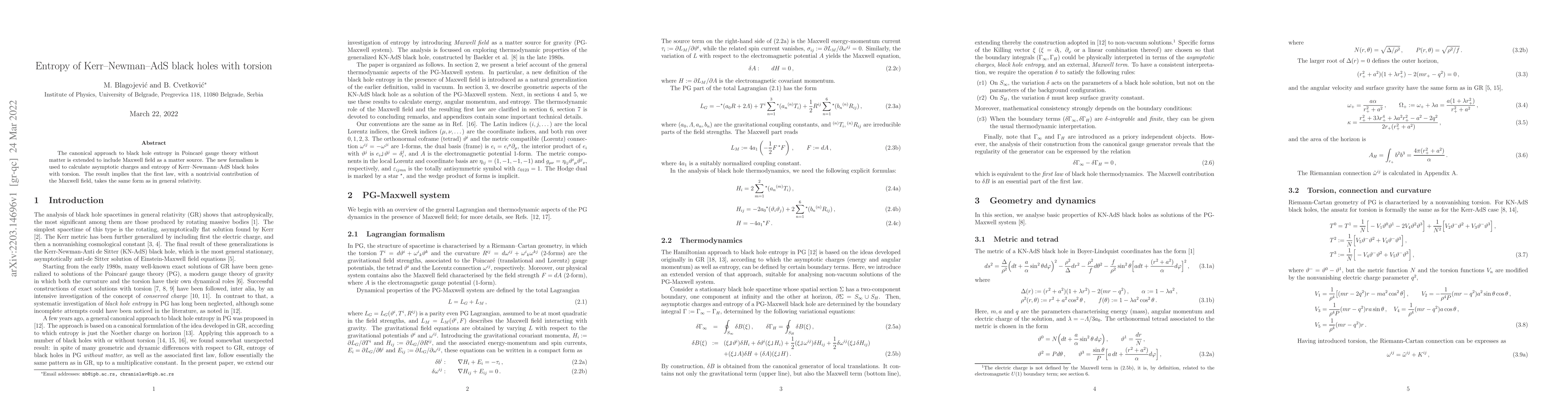 Thumbnail for Entropy of Kerr--Newman--AdS black holes with torsion