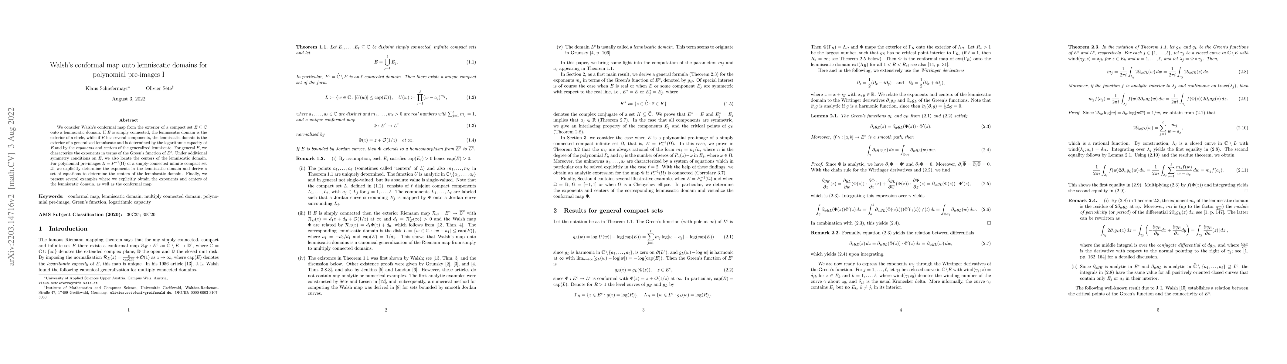 Thumbnail for Walsh's conformal map onto lemniscatic domains for polynomial pre-images
  I