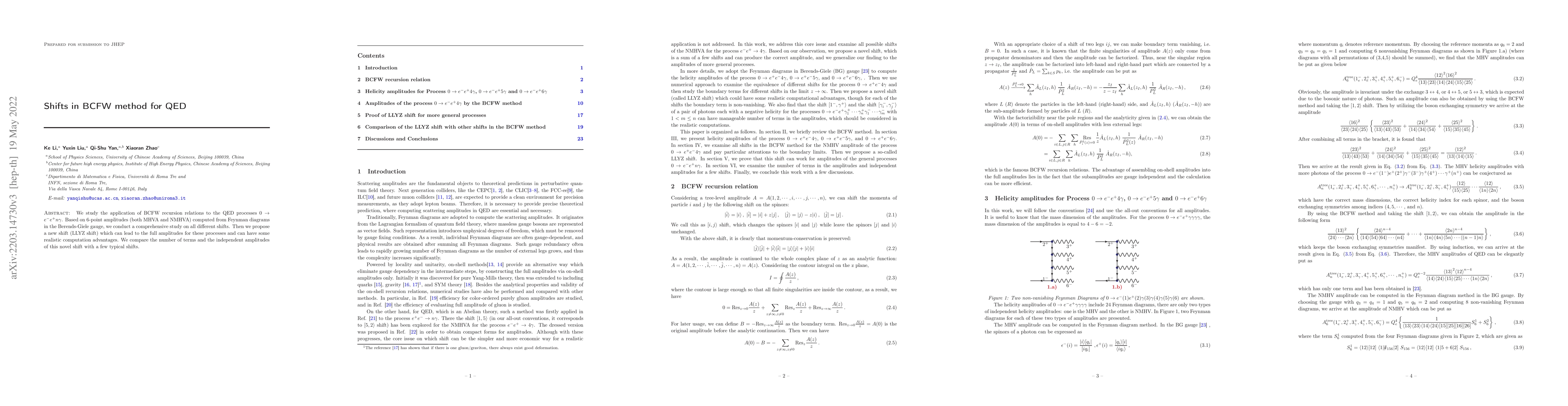 Thumbnail for Shifts in BCFW method for QED
