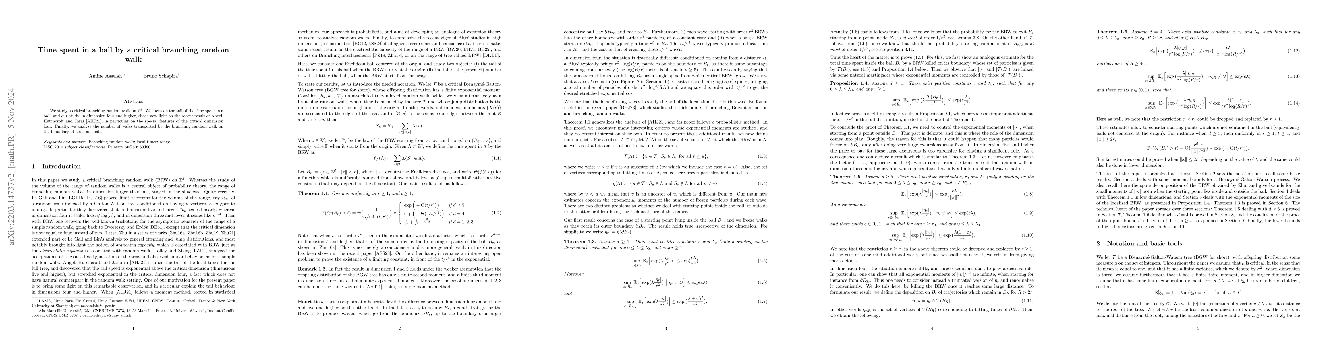 Thumbnail for Time spent in a ball by a critical branching random walk