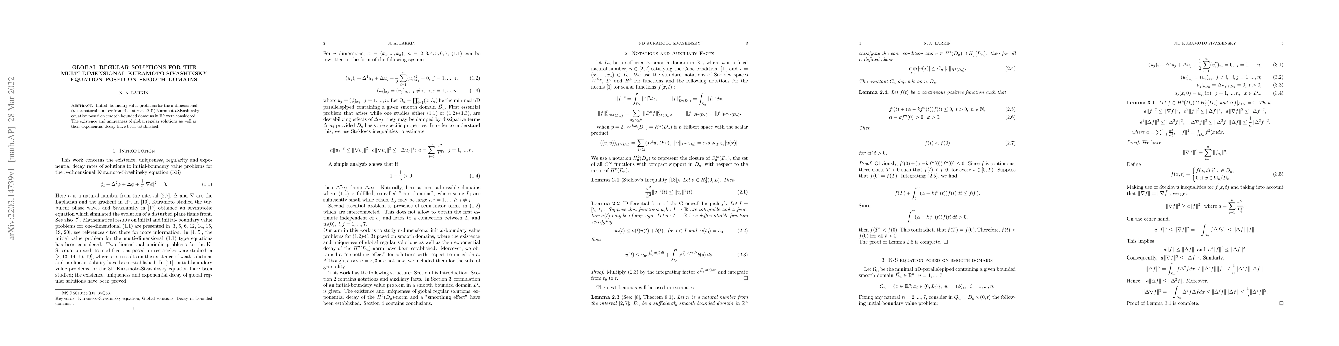Thumbnail for Global Regular Solutions for the Multi-dimensional Kuramoto-Sivashinsky
  Equation posed on Smooth Domains