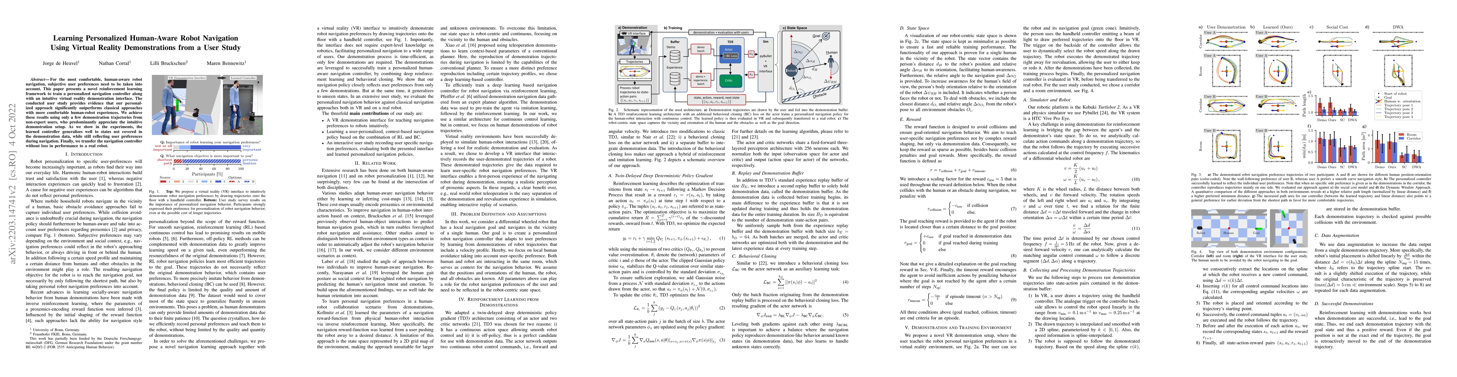 Thumbnail for Learning Personalized Human-Aware Robot Navigation Using Virtual Reality
  Demonstrations from a User Study