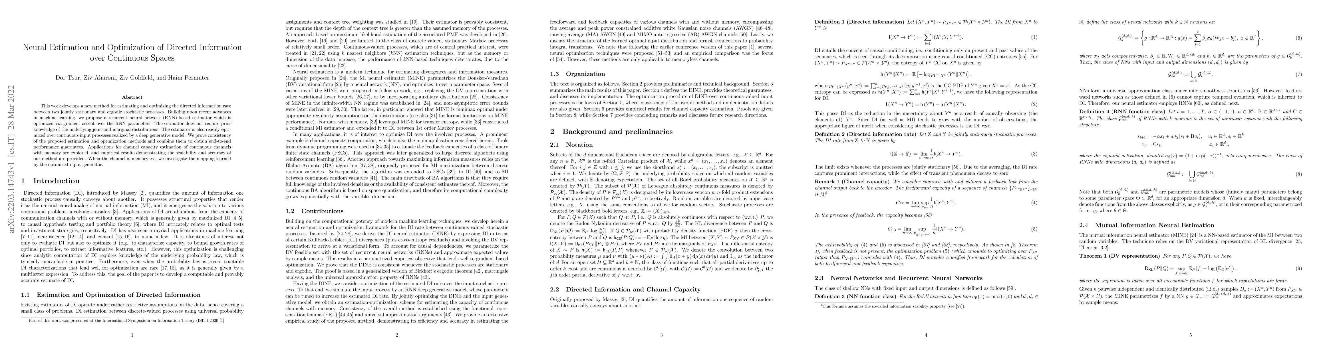 Thumbnail for Neural Estimation and Optimization of Directed Information over
  Continuous Spaces