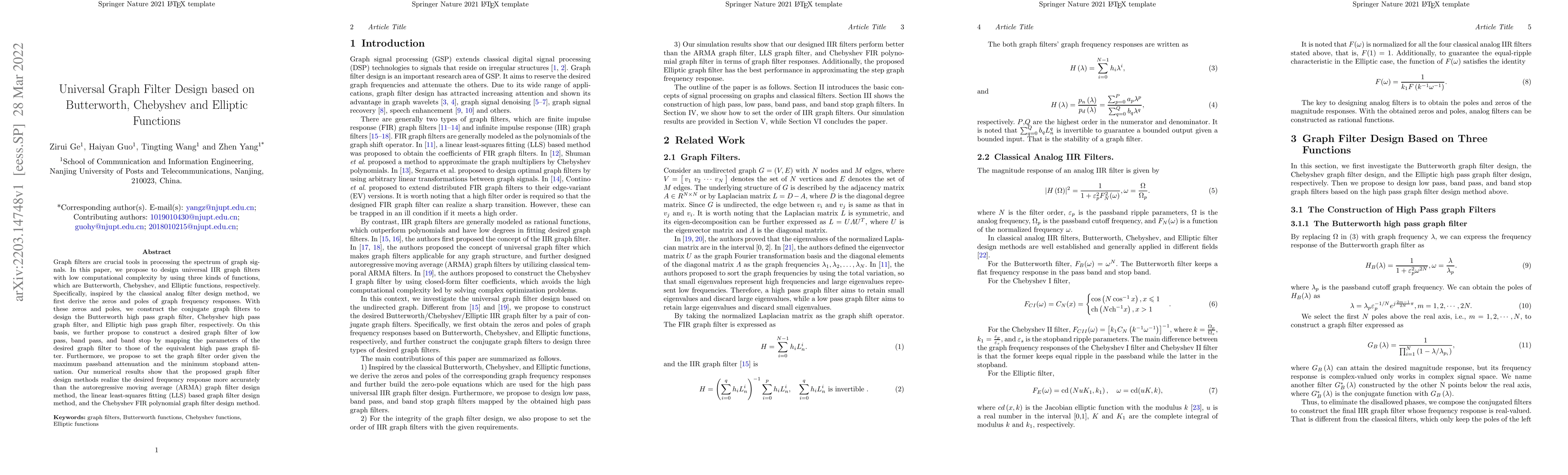 Thumbnail for Universal Graph Filter Design based on Butterworth, Chebyshev and
  Elliptic Functions
