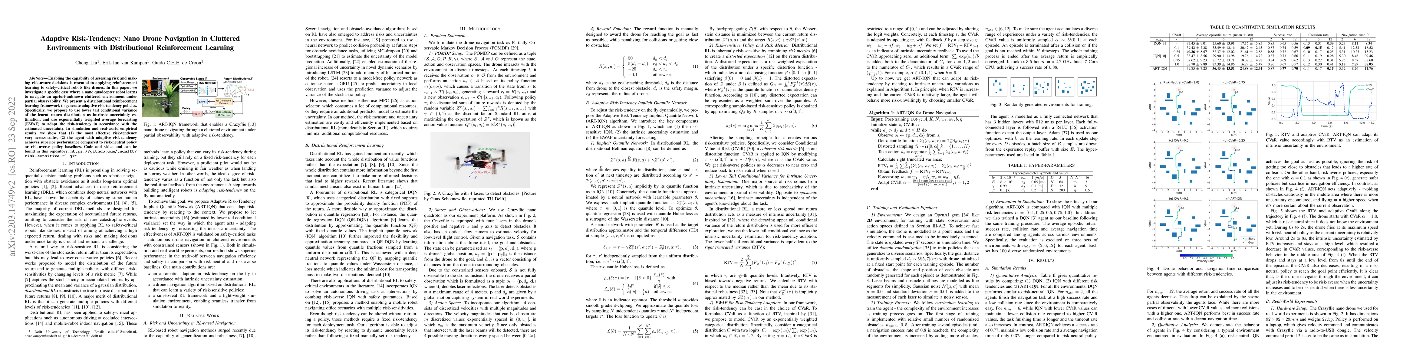 Thumbnail for Adaptive Risk-Tendency: Nano Drone Navigation in Cluttered Environments
  with Distributional Reinforcement Learning