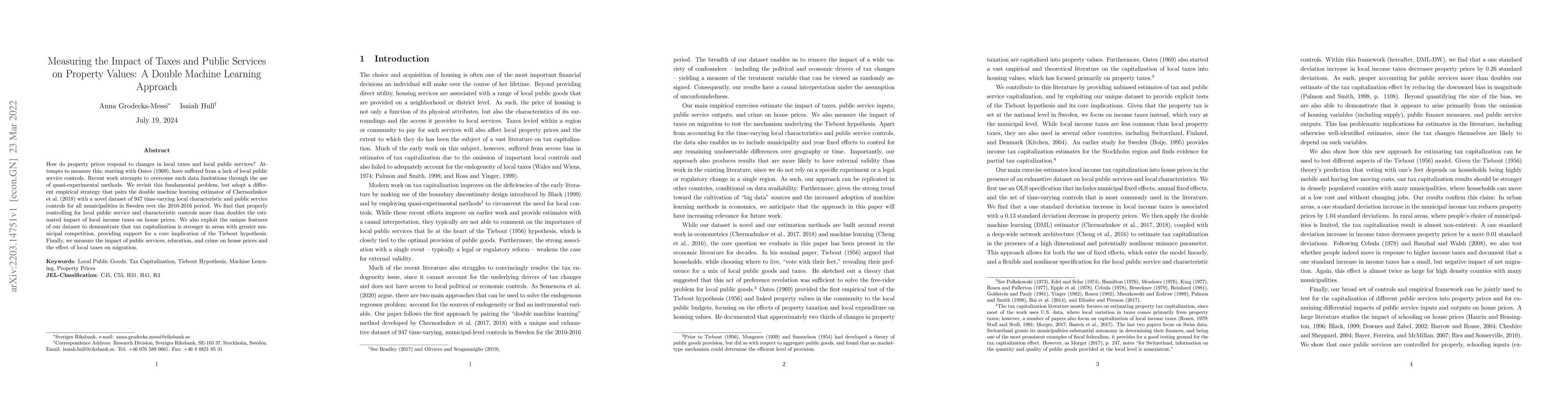 Thumbnail for Measuring the Impact of Taxes and Public Services on Property Values: A
  Double Machine Learning Approach