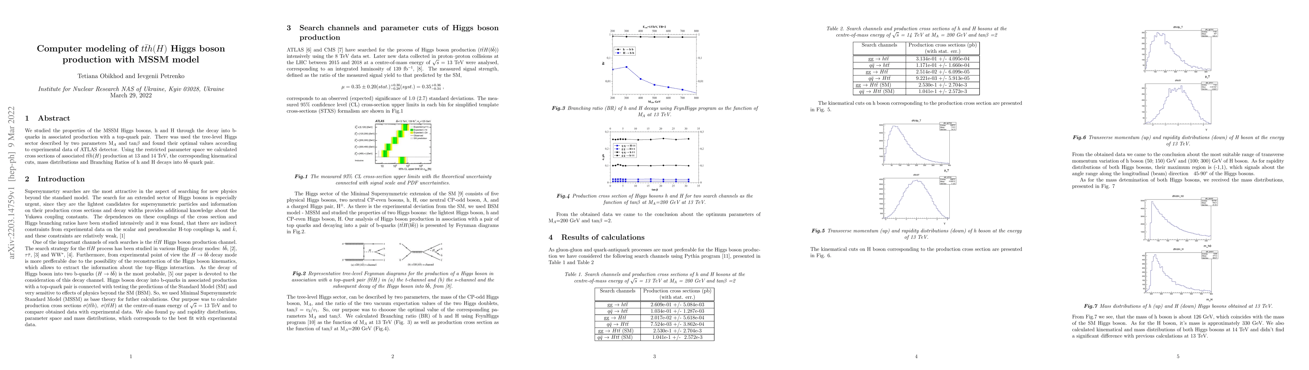 Thumbnail for Computer modeling of $t\bar{t}h(H)$ Higgs boson production with MSSM
  model