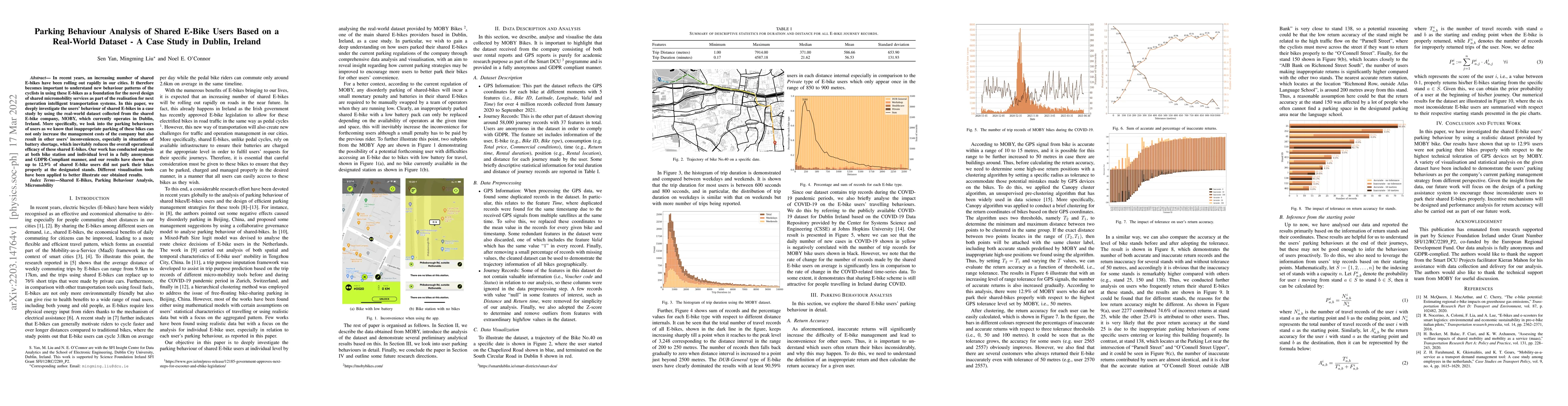 Thumbnail for Parking Behaviour Analysis of Shared E-Bike Users Based on a Real-World
  Dataset -- A Case Study in Dublin, Ireland