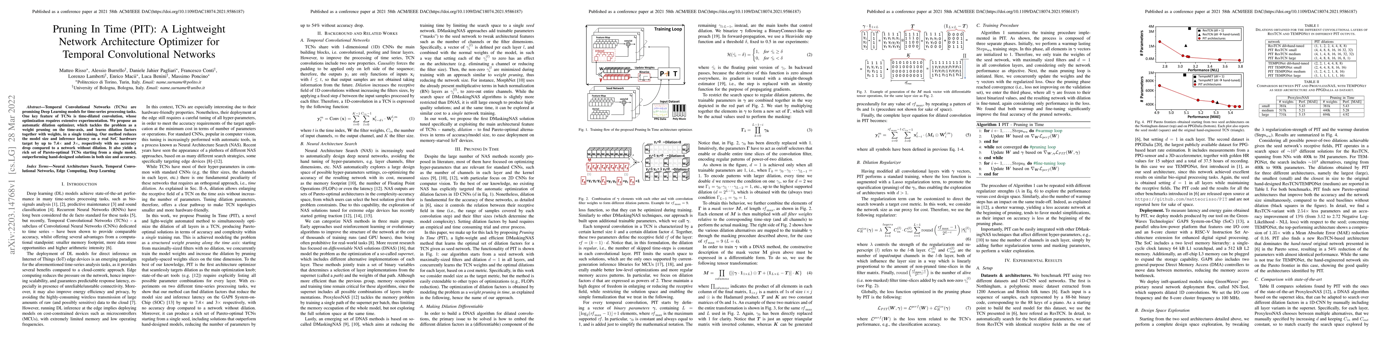 Thumbnail for Pruning In Time (PIT): A Lightweight Network Architecture Optimizer for
  Temporal Convolutional Networks