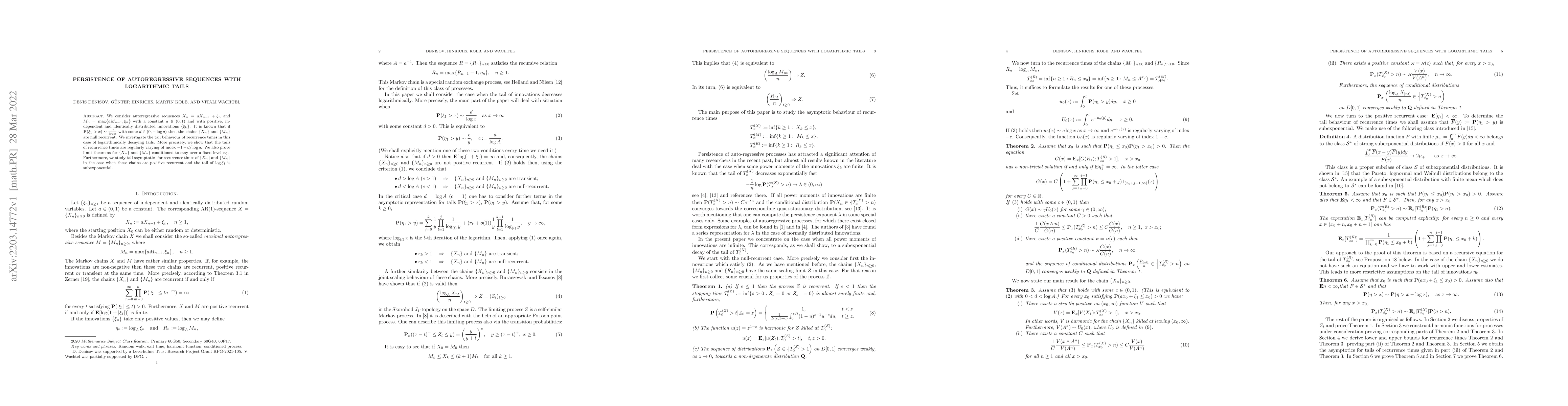 Thumbnail for Persistence of autoregressive sequences with logarithmic tails