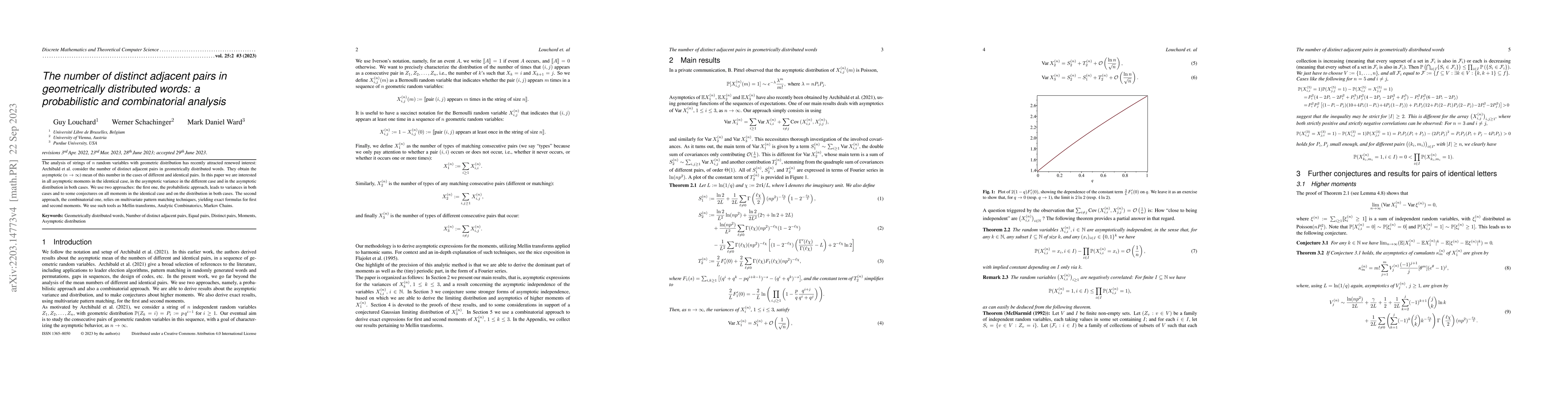 Thumbnail for The number of distinct adjacent pairs in geometrically distributed
  words: a probabilistic and combinatorial analysis