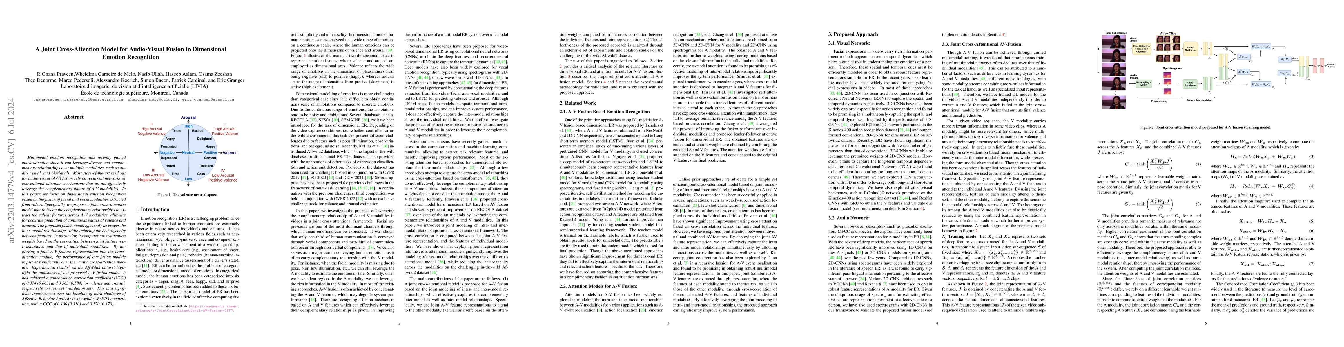 Thumbnail for A Joint Cross-Attention Model for Audio-Visual Fusion in Dimensional
  Emotion Recognition