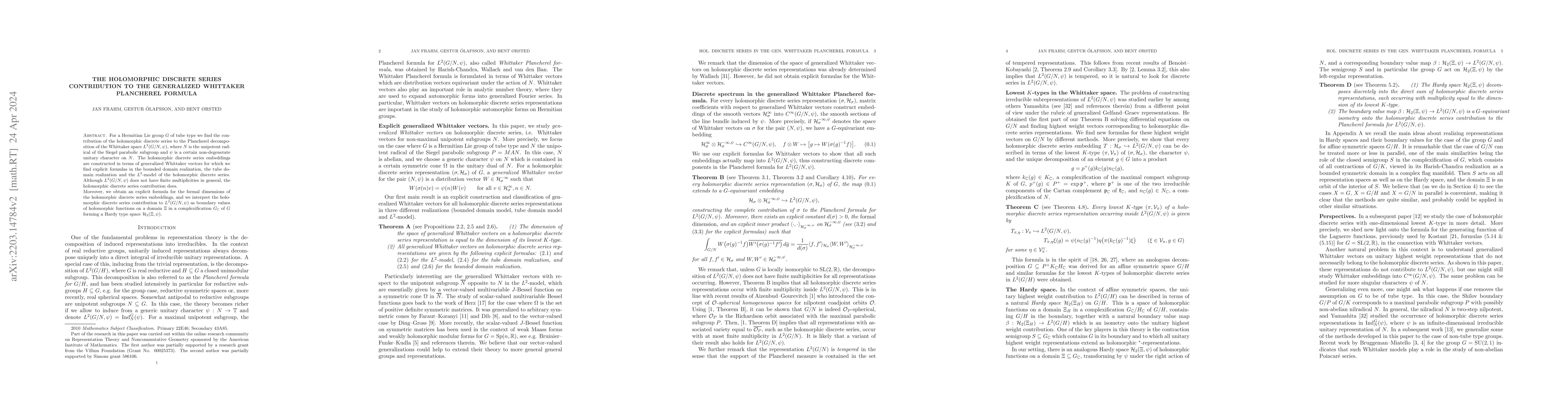 Thumbnail for The holomorphic discrete series contribution to the generalized
  Whittaker Plancherel formula