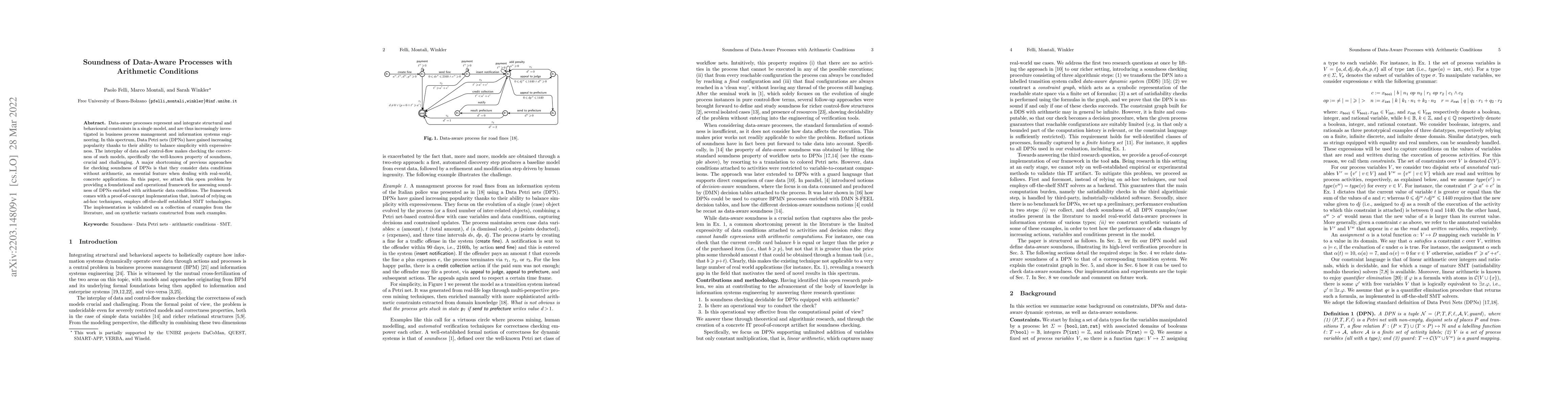 Thumbnail for Soundness of Data-Aware Processes with Arithmetic Conditions