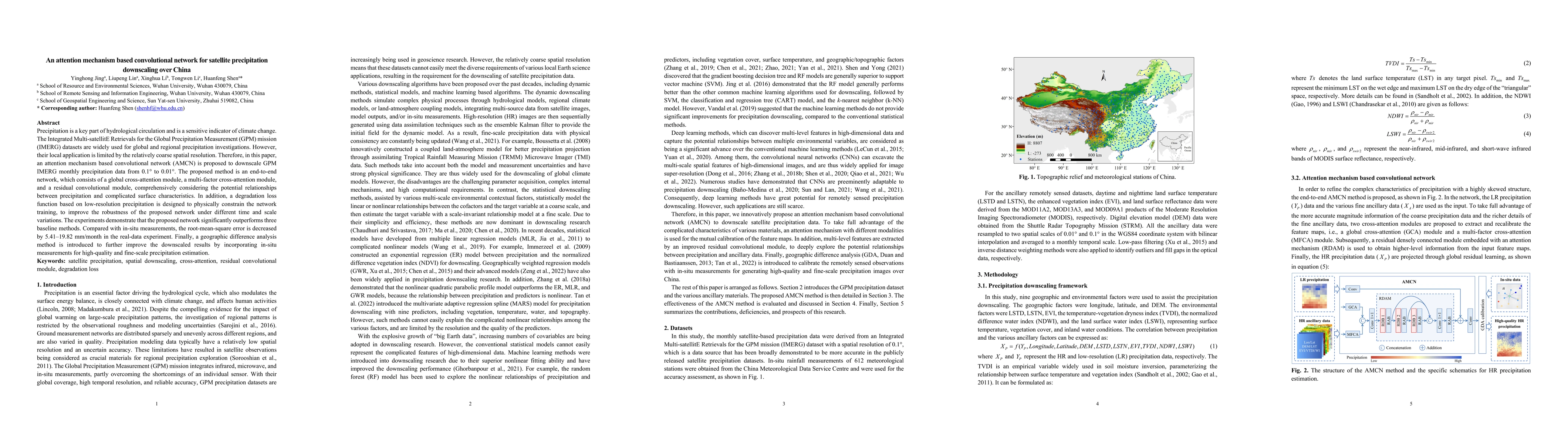 Thumbnail for An attention mechanism based convolutional network for satellite
  precipitation downscaling over China