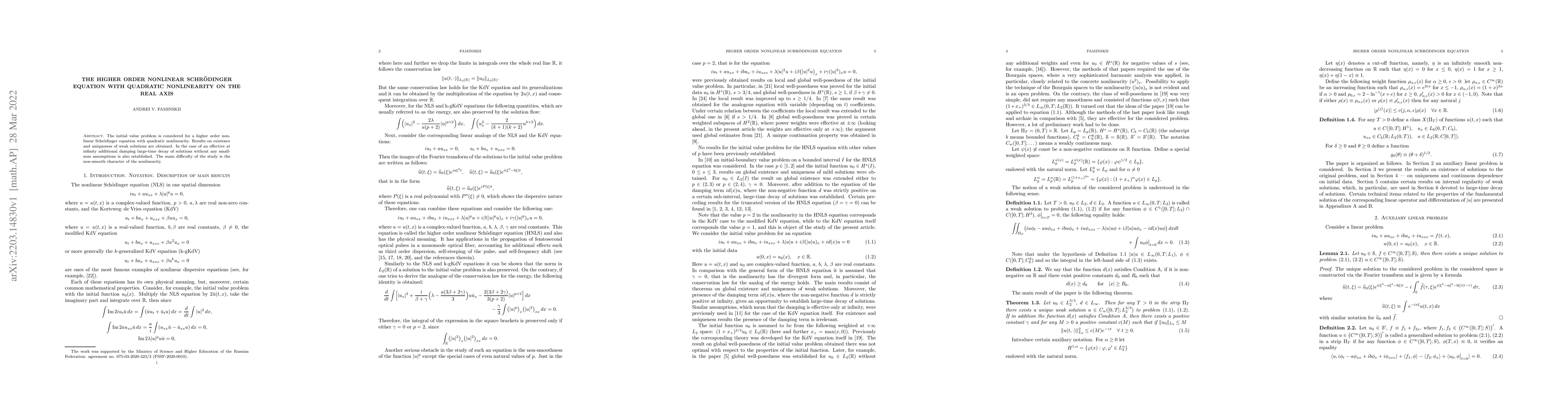 Thumbnail for The higher order nonlinear Schr\"{o}dinger equation with quadratic
  nonlinearity on the real axis