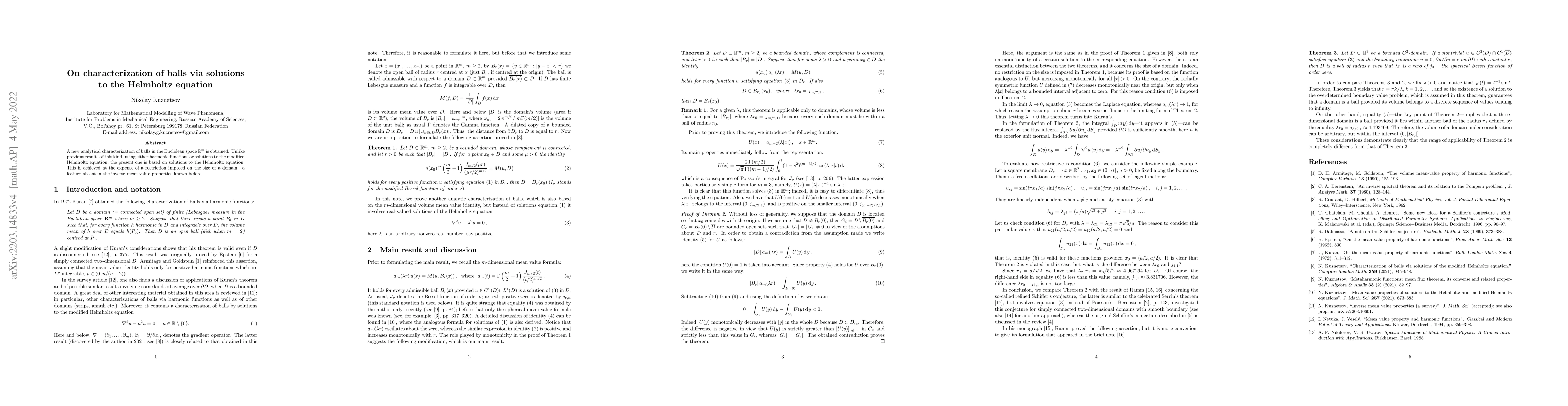 Thumbnail for On characterization of balls via solutions to the Helmholtz equation