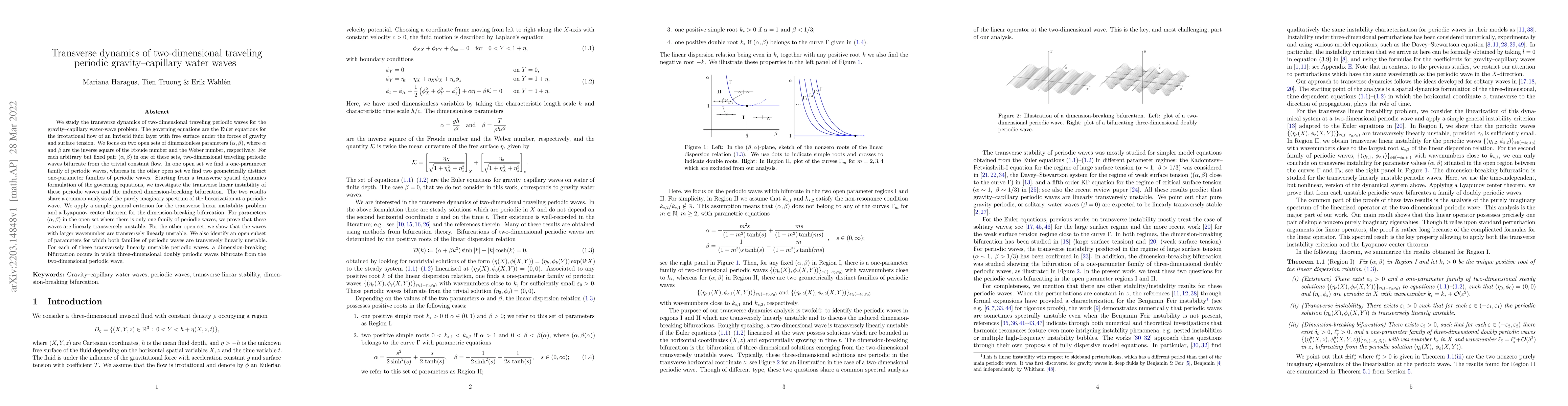 Thumbnail for Transverse dynamics of two-dimensional traveling periodic
  gravity-capillary water waves