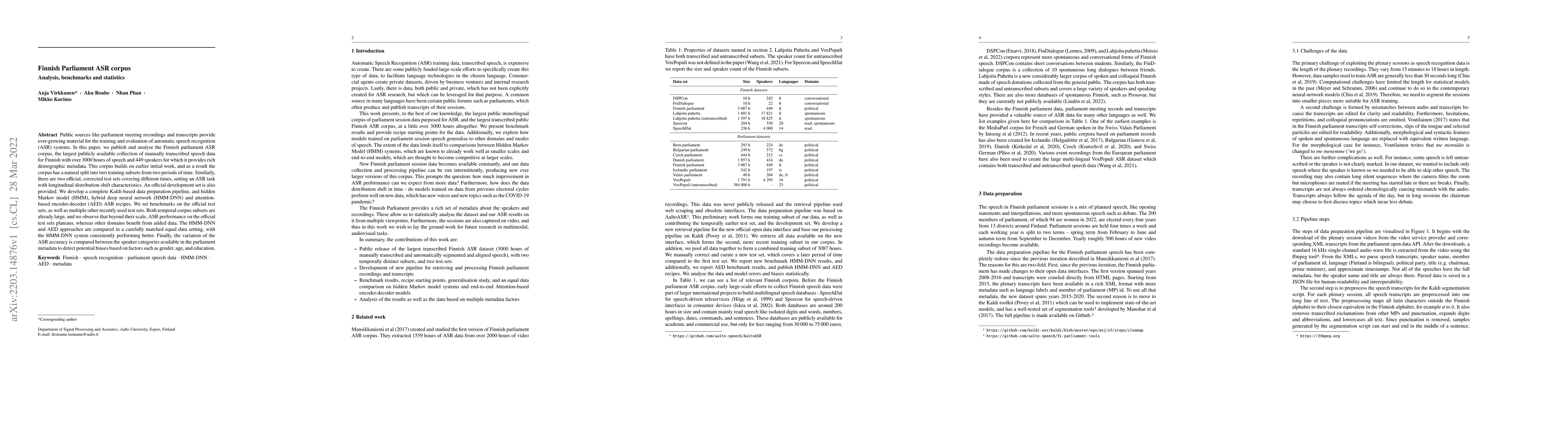 Thumbnail for Finnish Parliament ASR corpus - Analysis, benchmarks and statistics