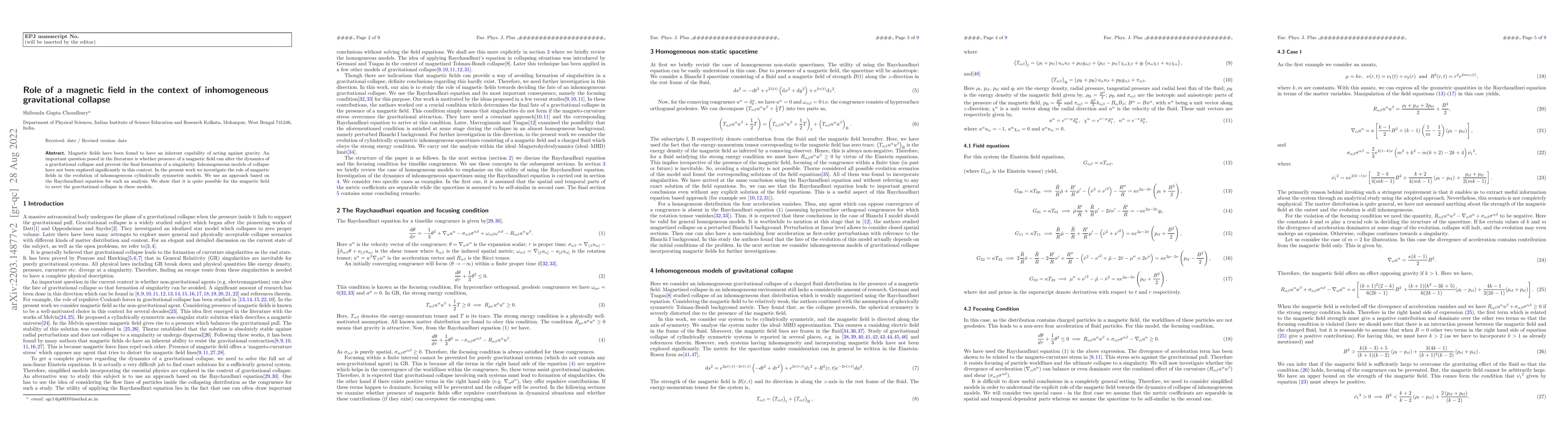 Thumbnail for Role of a magnetic field in the context of inhomogeneous gravitational
  collapse