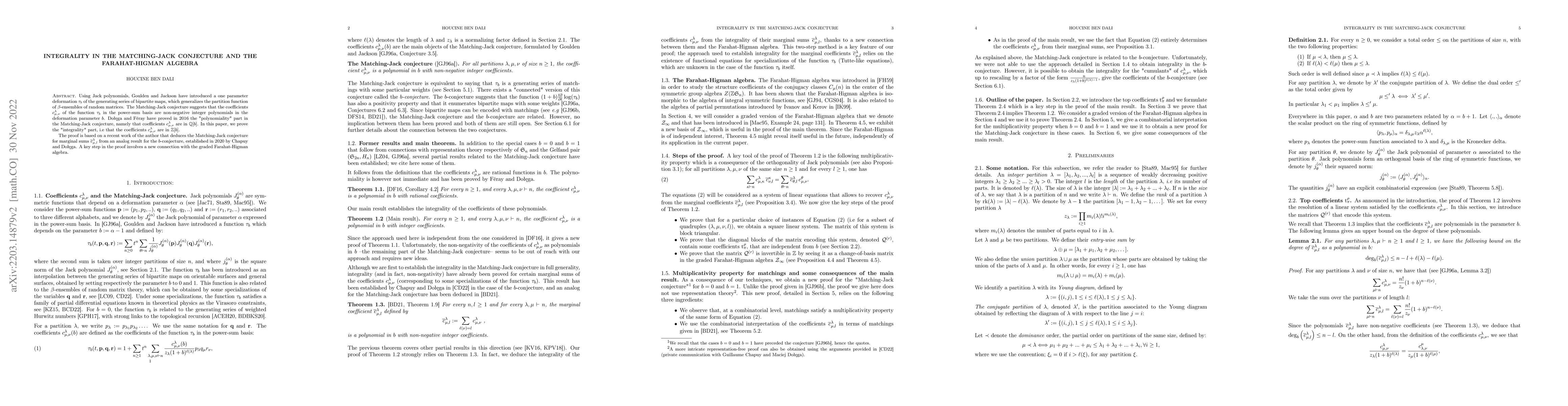 Thumbnail for Integrality in the Matching-Jack conjecture and the Farahat-Higman
  algebra